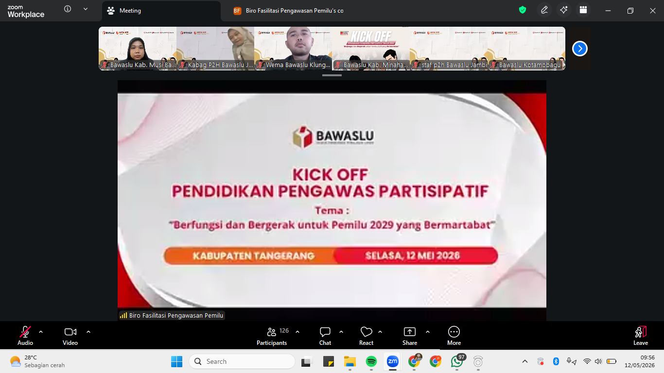 Kegiatan Kick-Off Pendidikan Pengawas Partisipatif Tahun 2026 melalui Zoom Meeting pada Selasa (12/05/2026).
