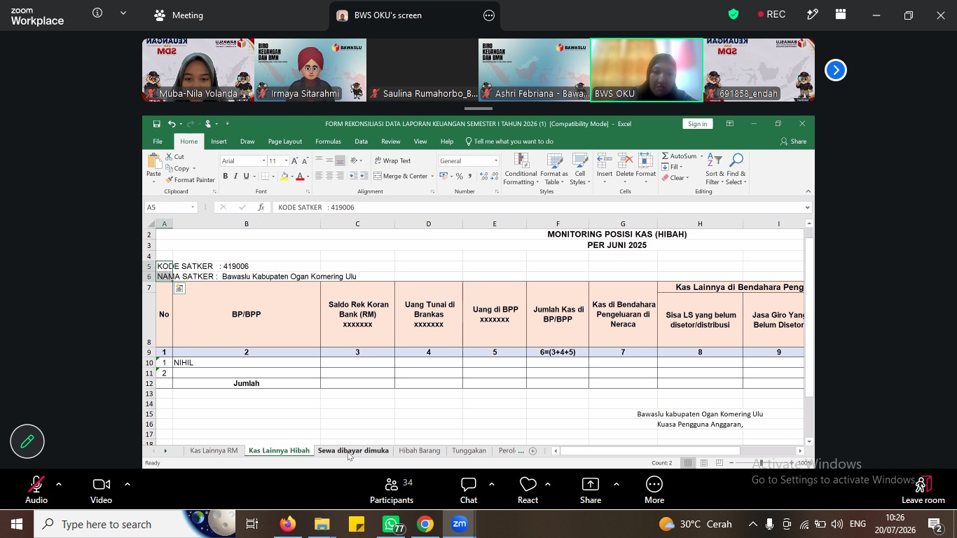   Rapat Konsolidasi Penyusunan Laporan Keuangan Semester I Tahun 2026 melalui Zoom Meetings pada Senin (20/07/2026)