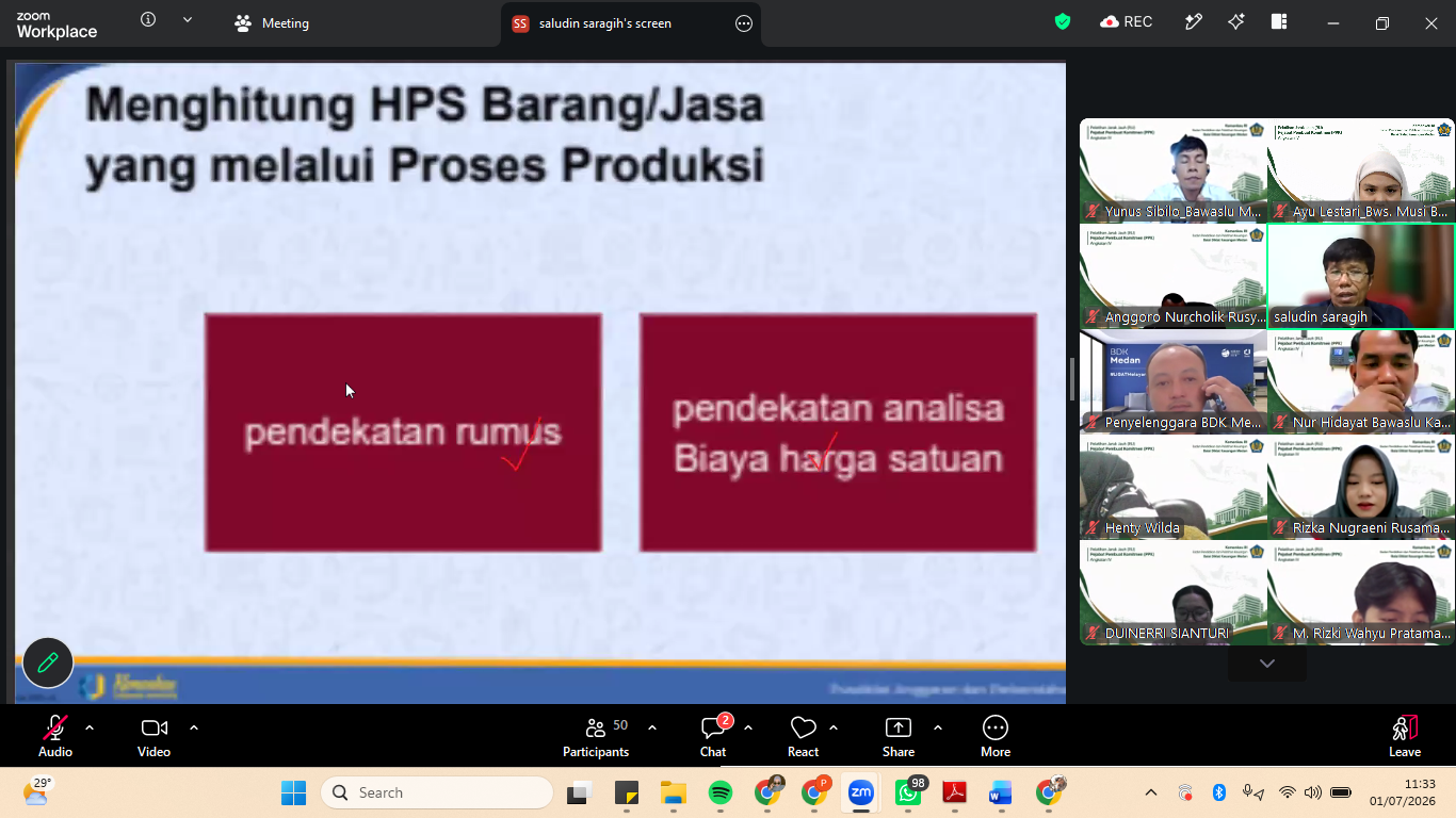 Zoom Meeting Pelatihan Pejabat Pembuat Komitmen (PPK) untuk mendukung Sekretariat Bawaslu Kabupaten Musi Banyuasin