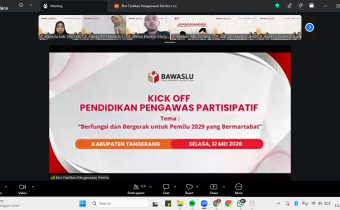 Kegiatan Kick-Off Pendidikan Pengawas Partisipatif Tahun 2026 melalui Zoom Meeting pada Selasa (12/05/2026).